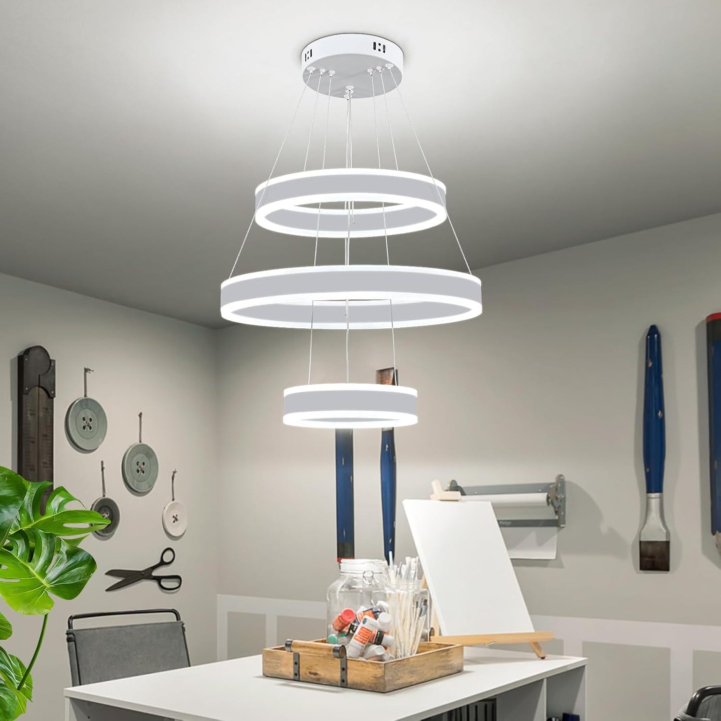 Modern LED Chandeliers Adjustable White Pendant Light Fixture