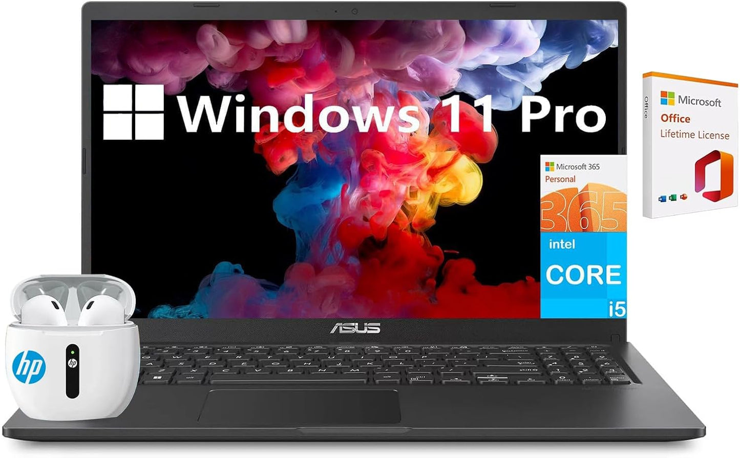 ASUS 15.6 FHD Business Laptop: Intel Core i5, Windows 11 Pro, Lifetime Office