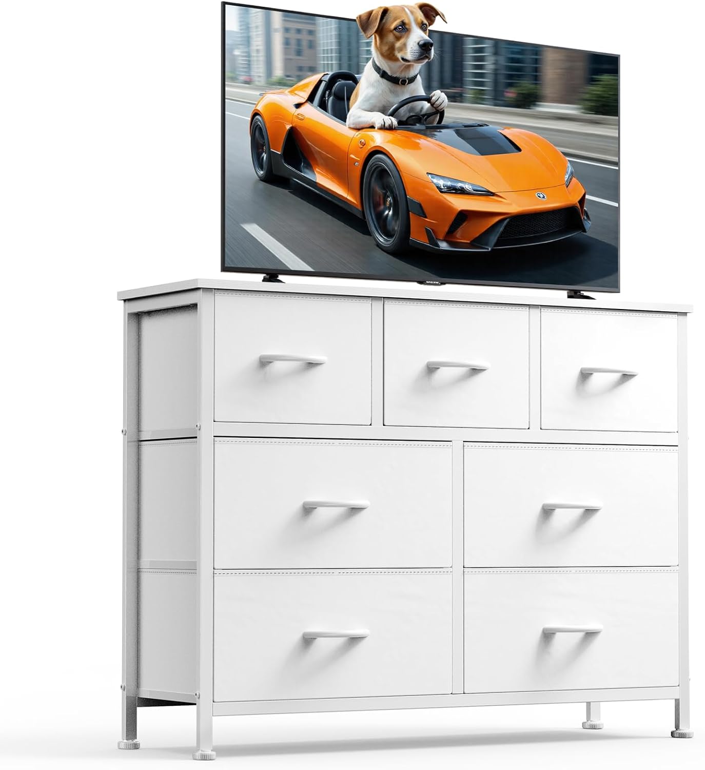 DUMOS TV Stand Dresser with 7 Fabric Drawers for Storage