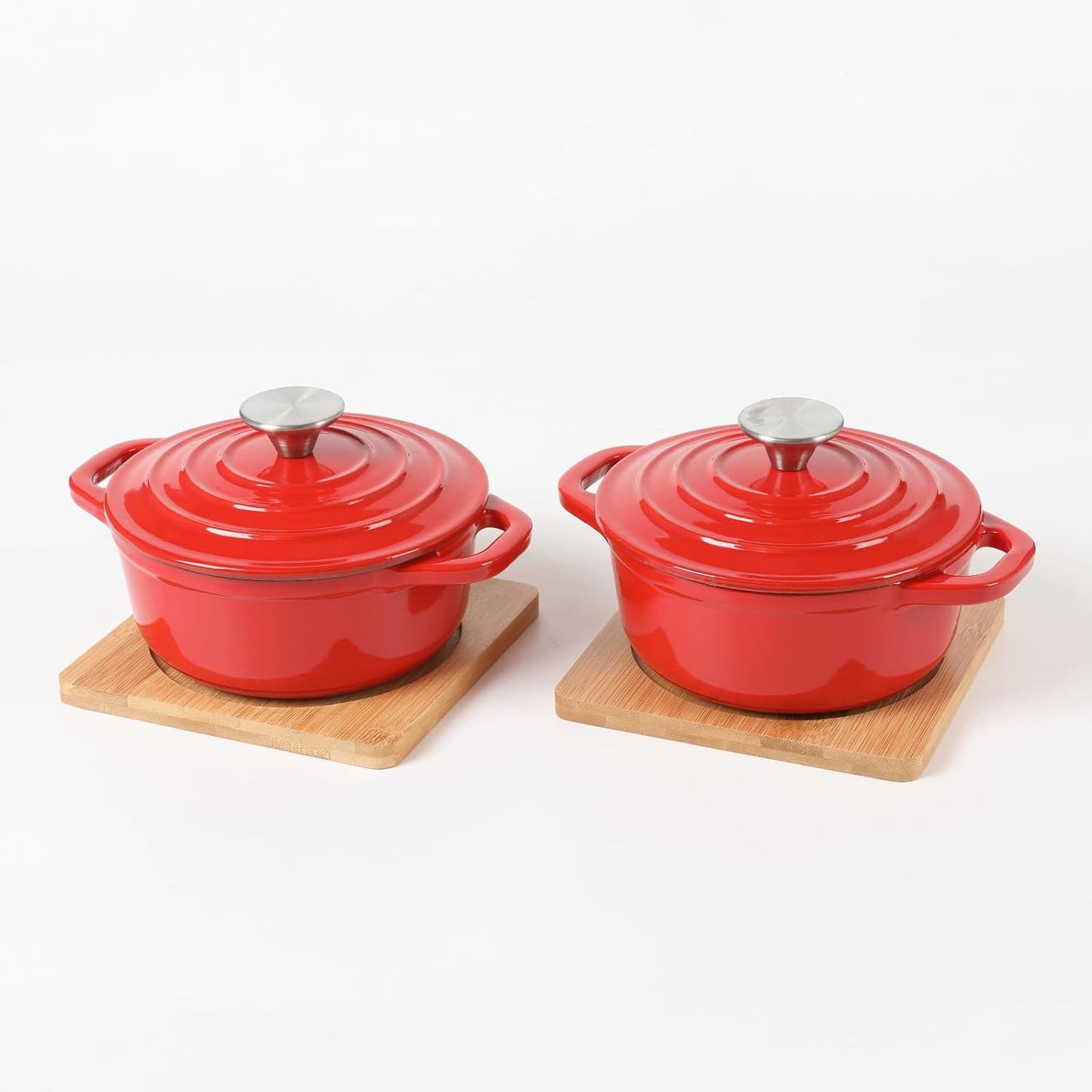 HAWOK Enameled Cast Iron Mini Dutch Oven Set with Bamboo Trays
