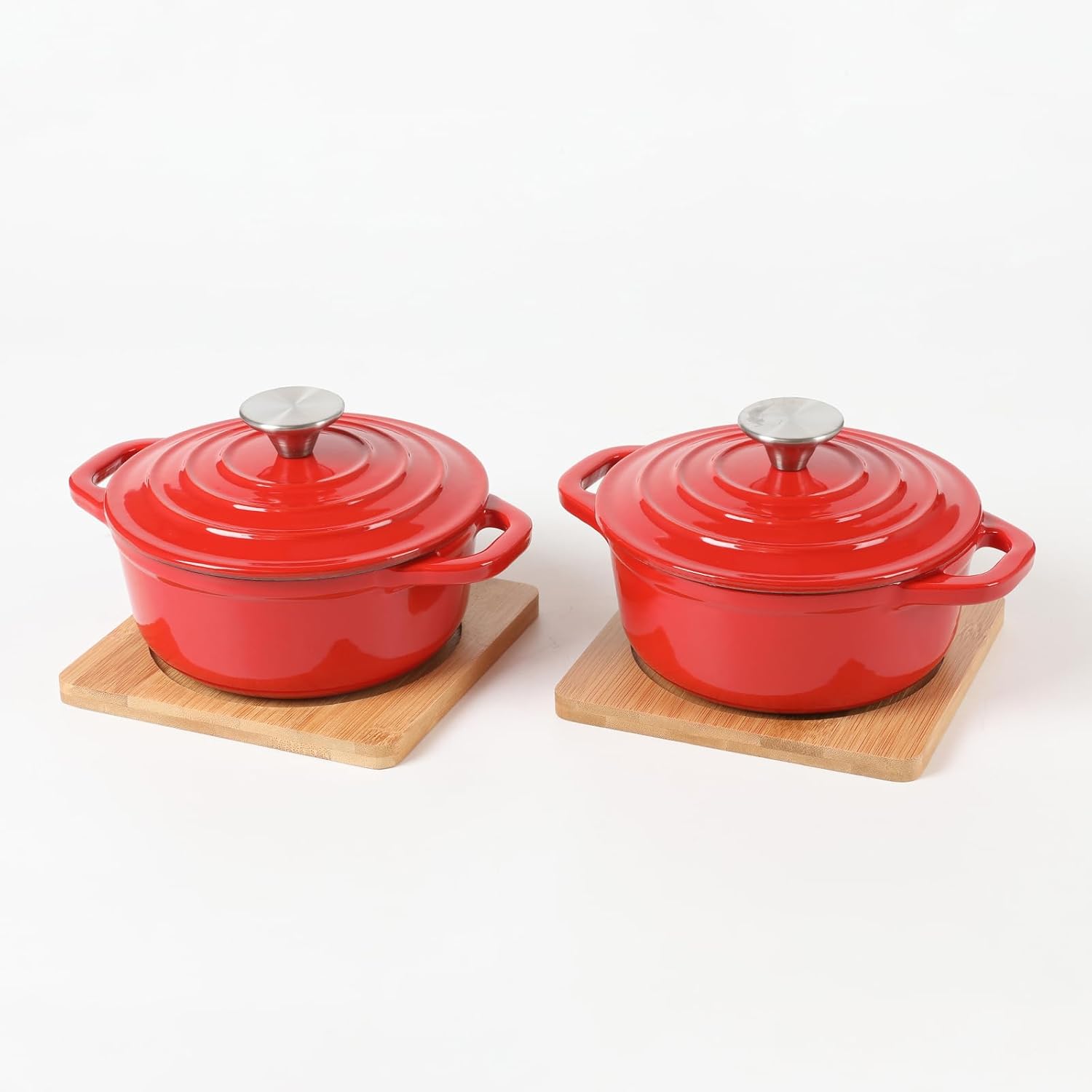 HAWOK Enameled Cast Iron Mini Dutch Oven Set with Bamboo Trays