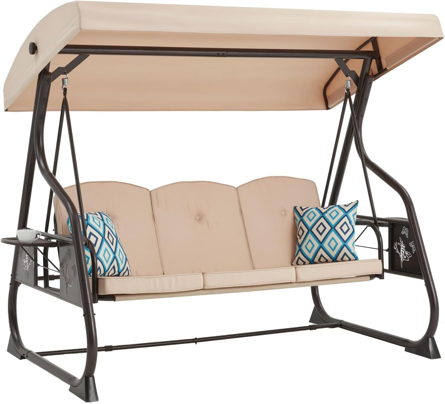3-Seat Patio Porch Swing with Canopy & Adjustable Backrest