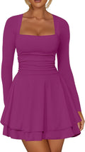 Kaximil Women's Square Neck Ruffle Hem Mini Dress - Flattering Club do