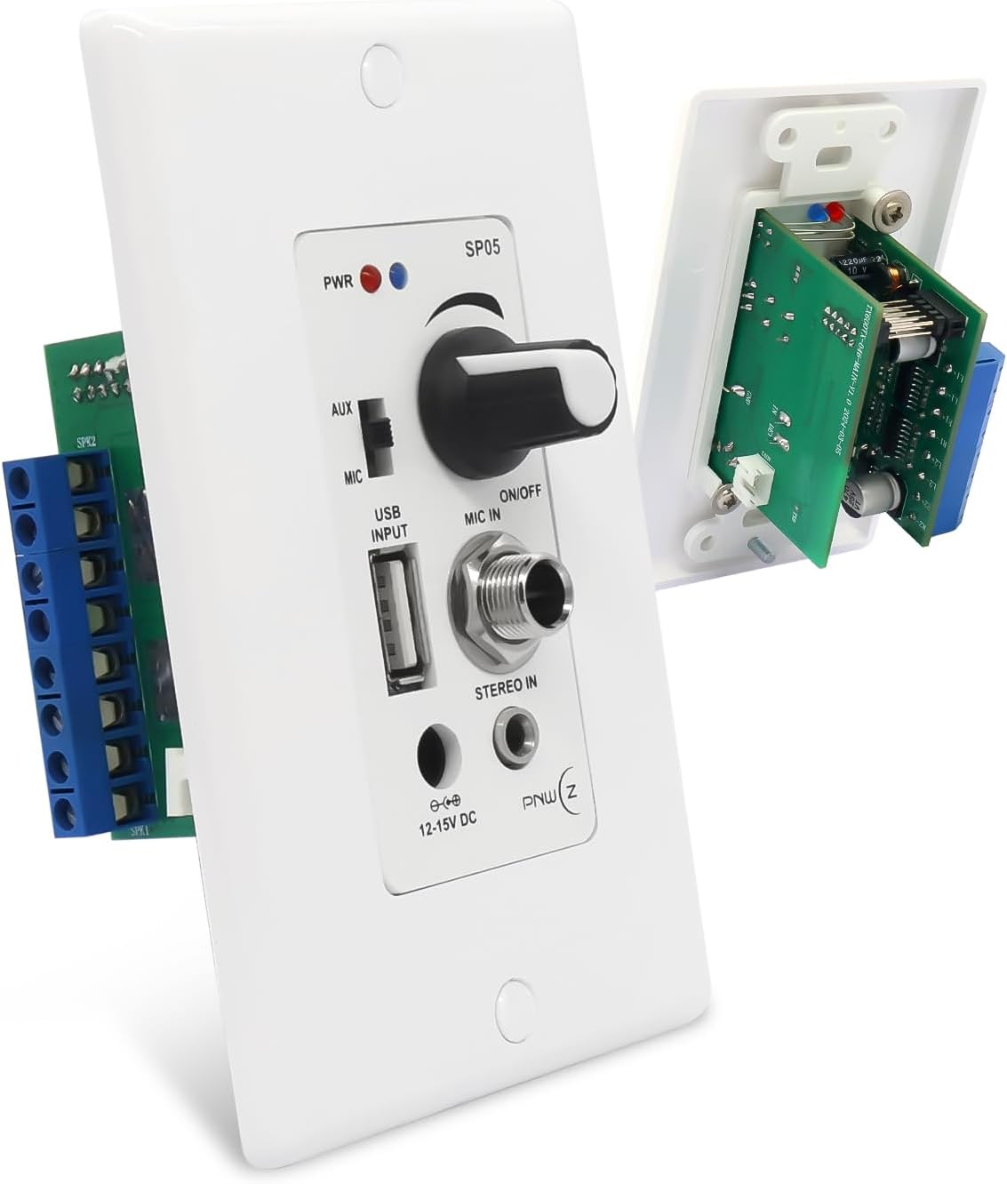 Wall Amplifier with Bluetooth and USB for 4 Speakers Control