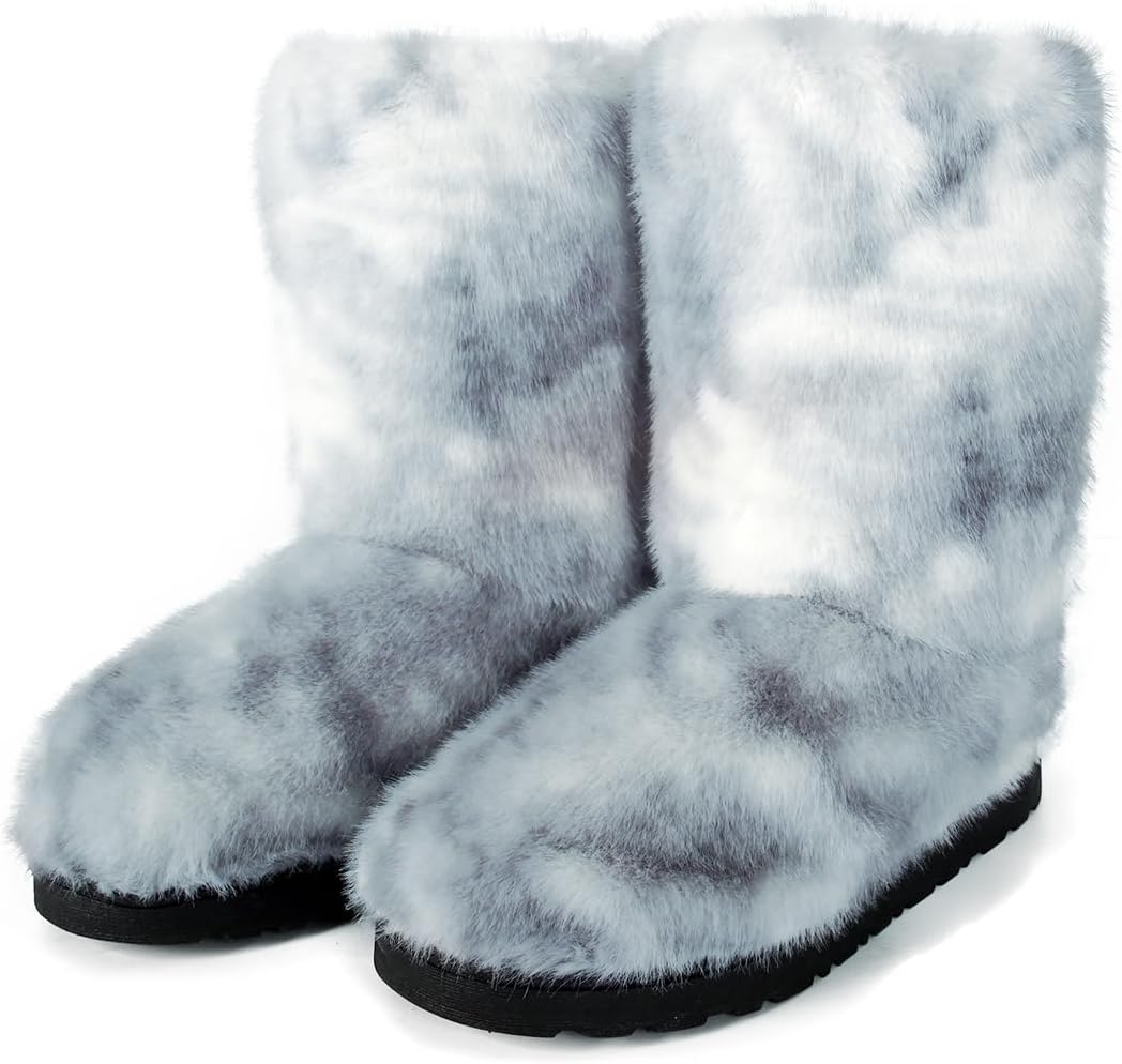 Eosxrp Furry Faux Fur Boots for Women - Warm Winter Comfort