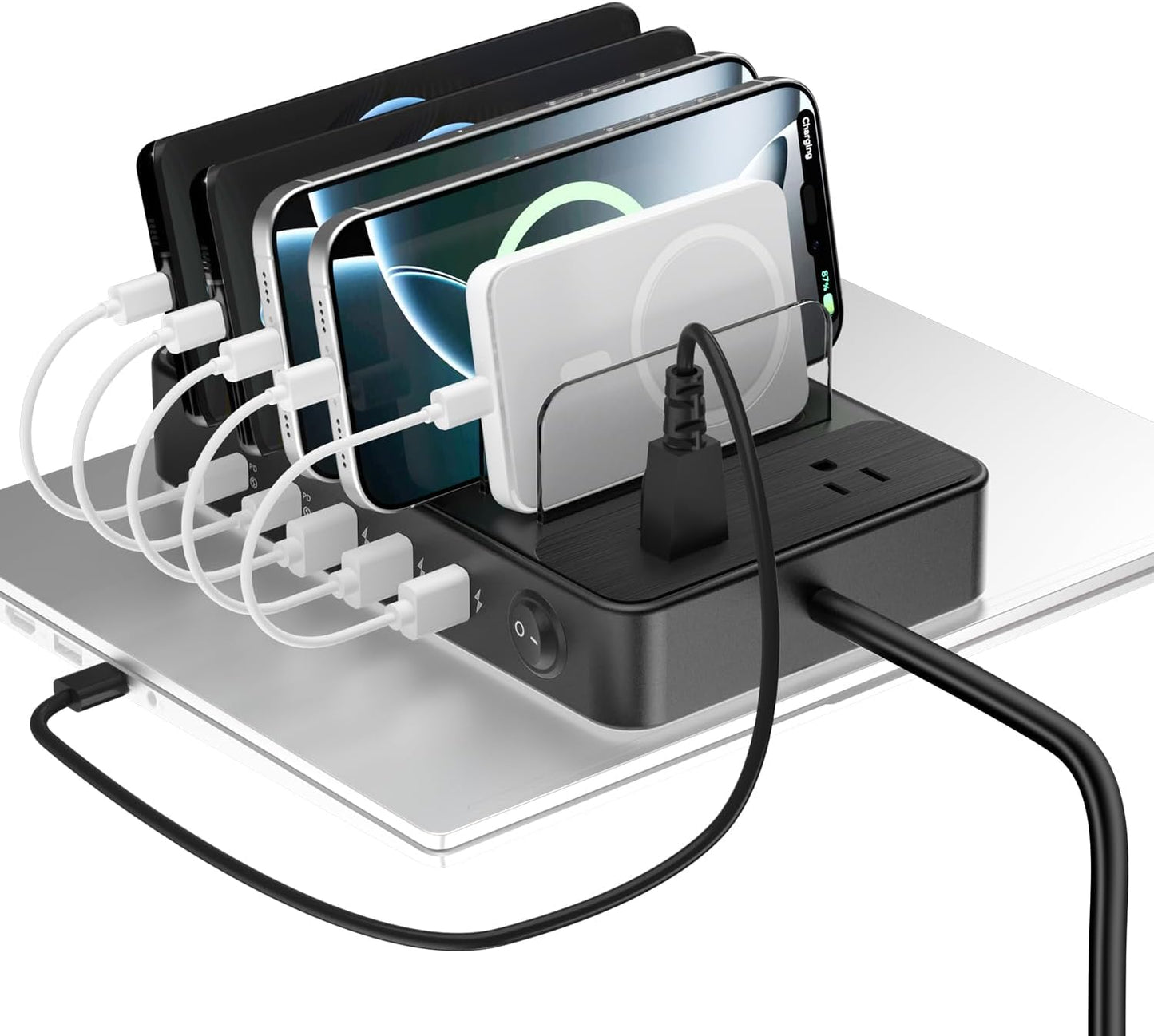 85W Charging Station for Multiple Devices - 7-in-1 Power Strip
