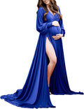 Maternity Gown Bishop Sleeves Sweetheart Maxi Wrap Side Slit - Photo