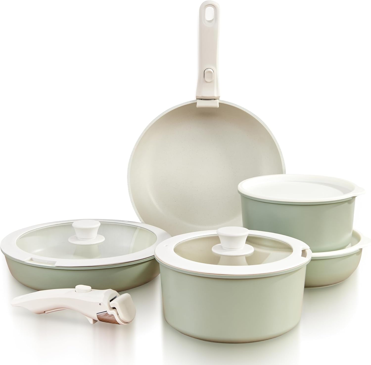 GOURMETIFIC Non Toxic Ceramic Cookware Set - 11 Pieces Mint Green