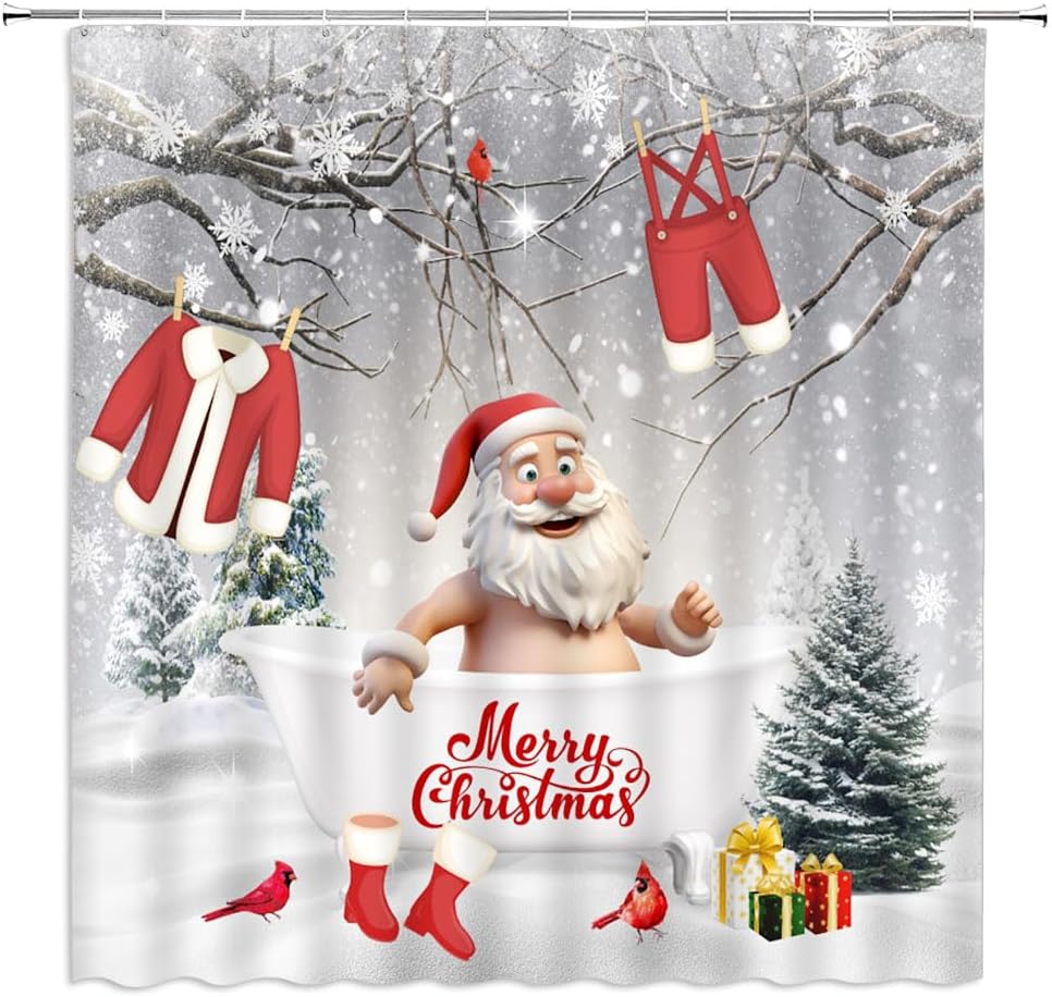 Cheerful Santa Winter Shower Curtain Set