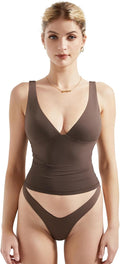 Women Sexy V Neck V Back Tank Top - Sleek Double Lined Crop