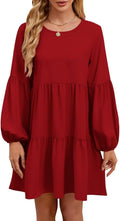 Falll Dresses for Women Crew Neck Long Lantern Sleeve Casual Shift