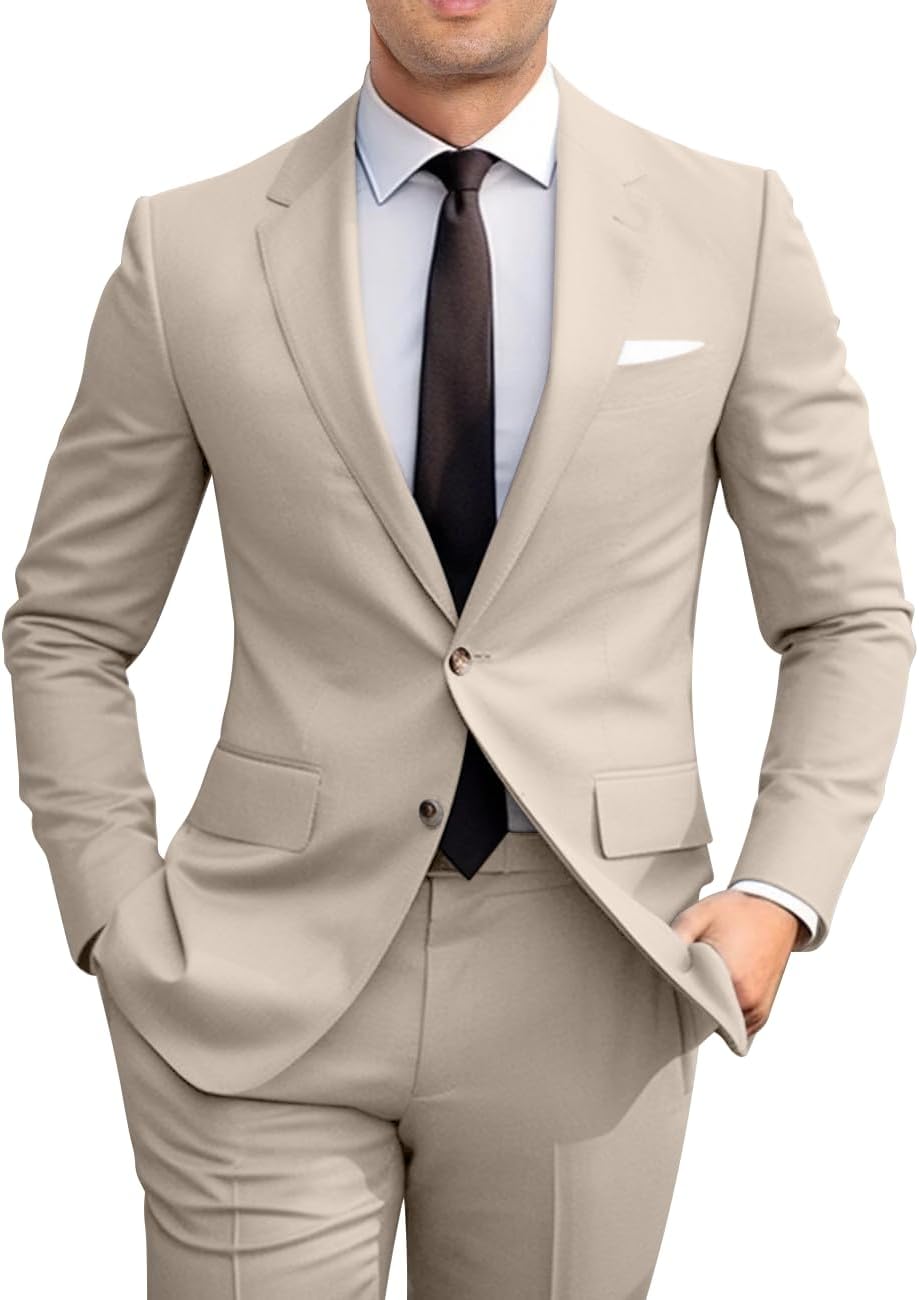 Men's Slim Fit 2 Piece Suit Set for Weddings and Prom Events
