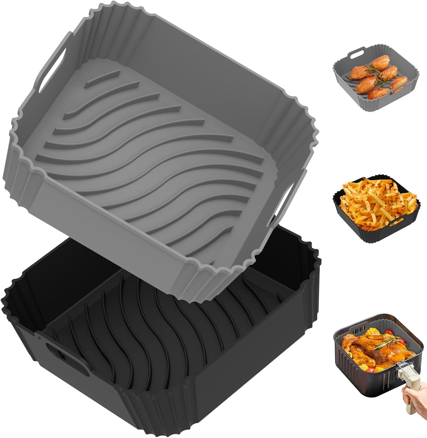 Square Silicone Air Fryer Liners - Reusable, 2 Pack