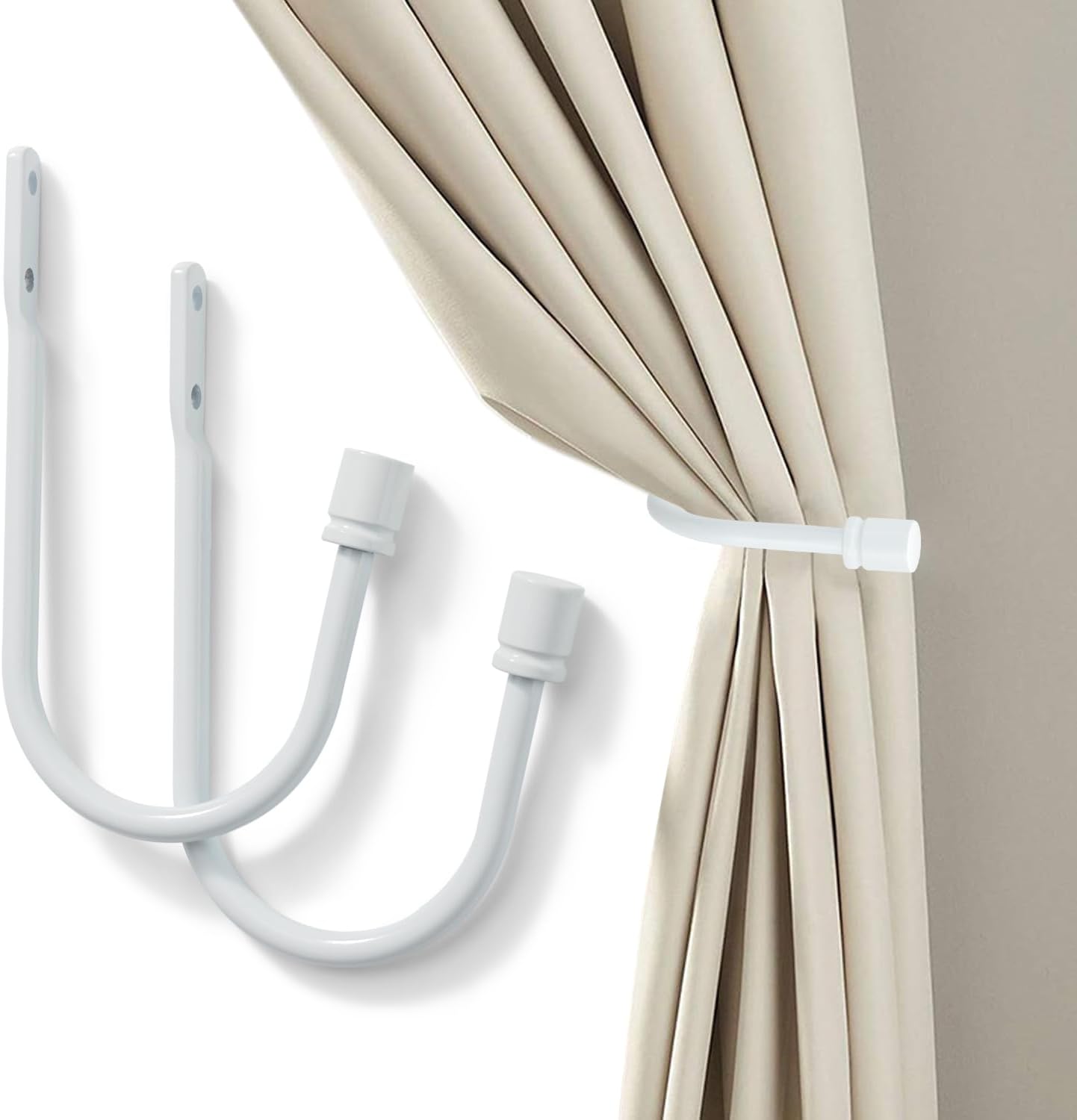 White Metal Curtain Holdbacks Set - Elegant Drapery Accessories
