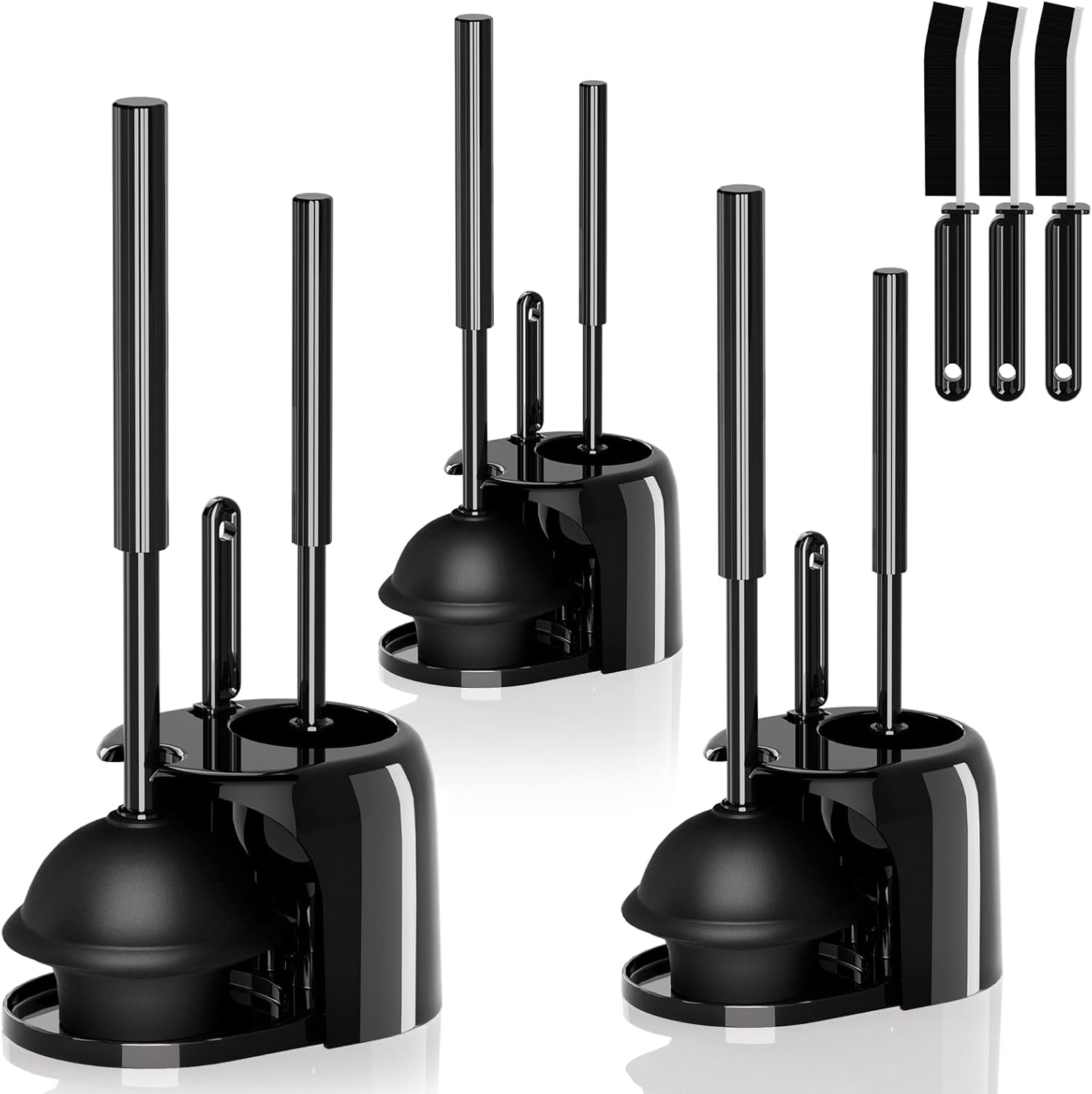 3PACK 3 in 1 Toilet Brush and Plunger Set for Easy Cleaning