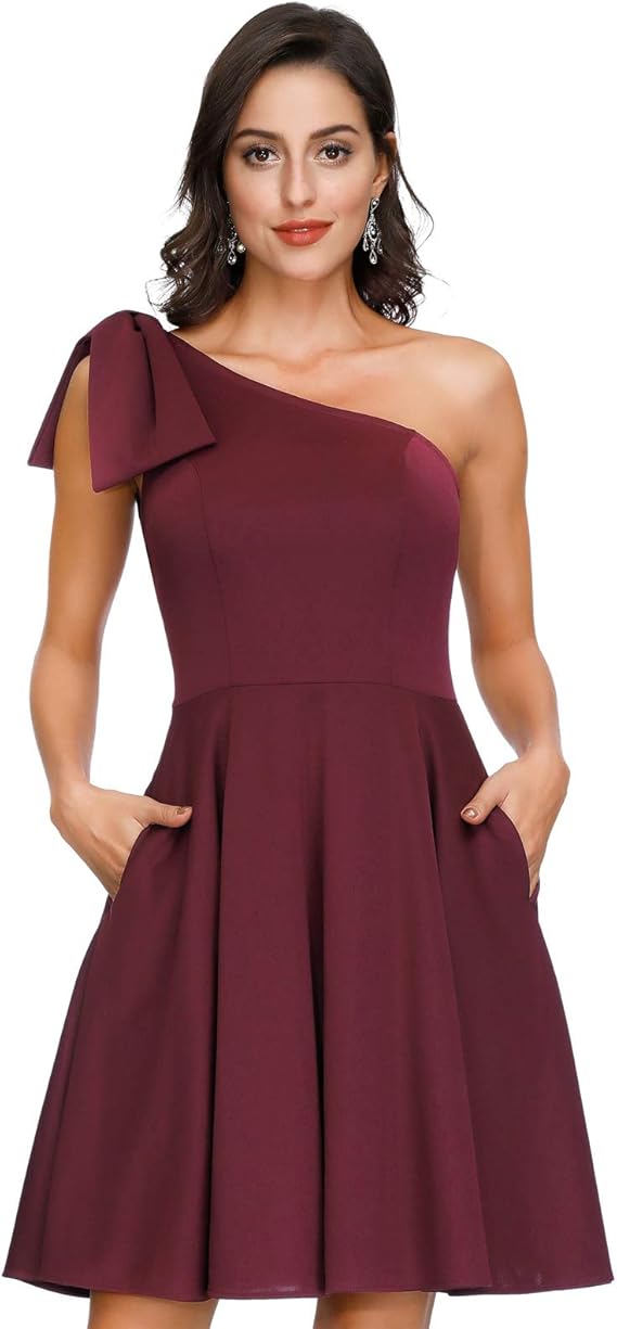 JASAMBAC Women's Bow One Shoulder Dress with Pockets Review
