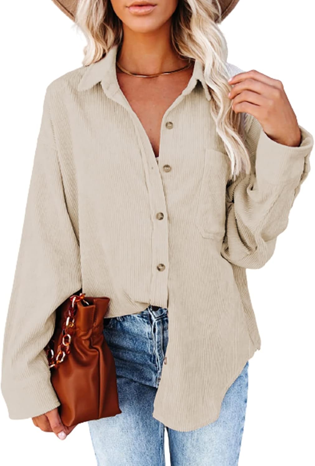 Dokotoo Womens Corduroy Button Down Shirt for Casual Style