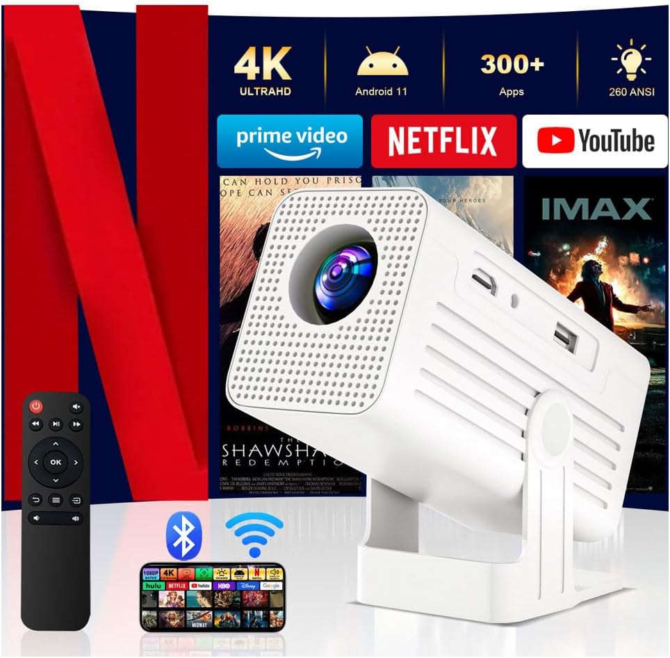 Smart Projector with Apps for 4K Movies and Gaming Anywhere