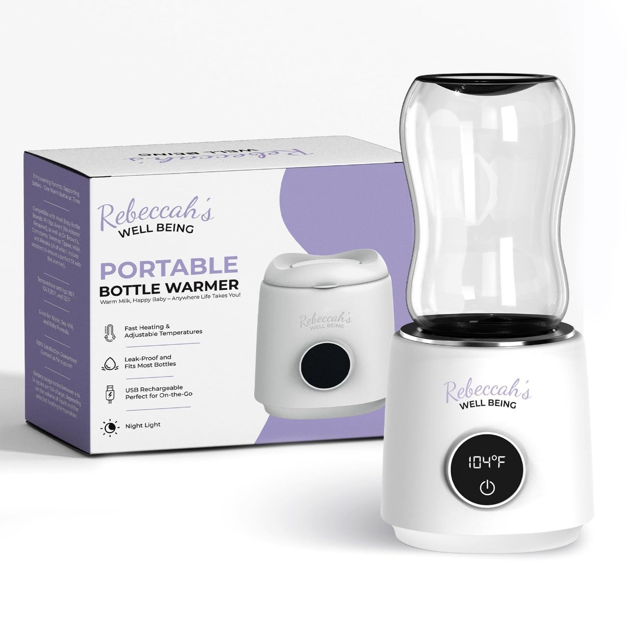 Portable Bottle Warmer for Travel with Nightlight & 4 Heat Settings