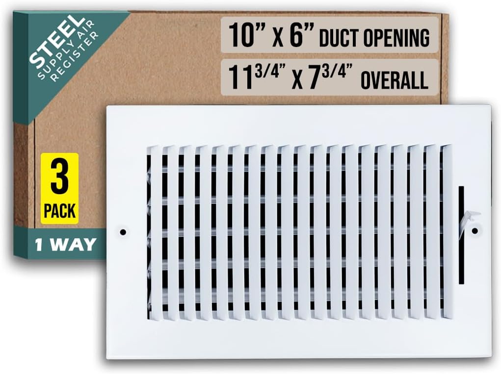 1 Way Steel Air Supply Diffuser for 10x6 Duct Opening - 3 Pack