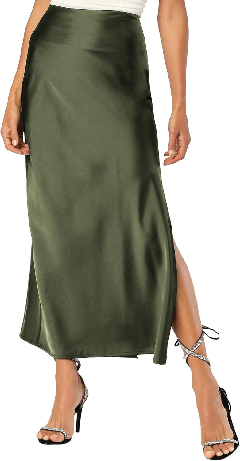 Womens Satin Silk Maxi Slit Skirt for Elegant Style and Comfort