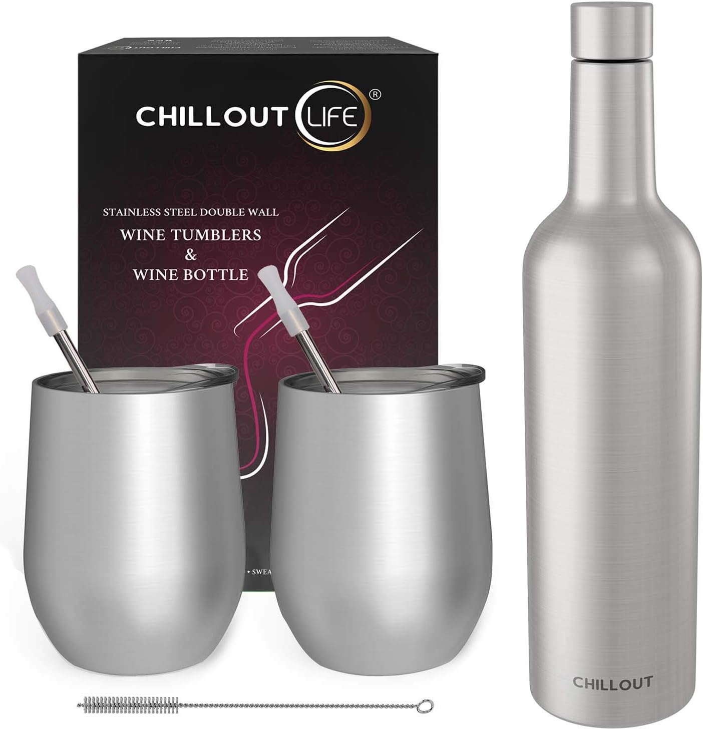 Stainless Steel Wine Tumblers & Insulated Wine Bottle Set