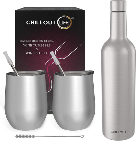 Stainless Steel Wine Tumblers & Insulated Wine Bottle Set