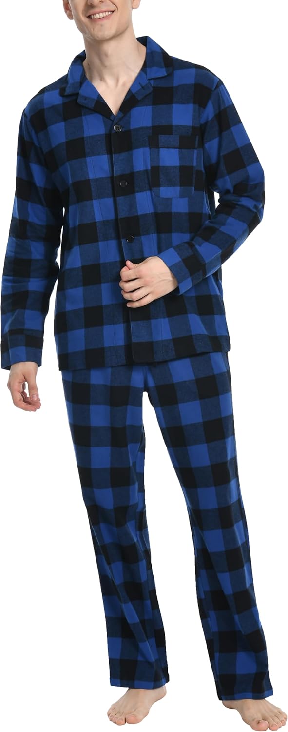 Nutria Mens Flannel Pajama Set - Soft Cotton Winter Sleepwear