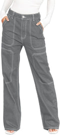 Dokotoo Womens Mid Waist Cargo Jeans Stretch Wide Leg Denim Pants