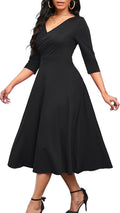 Nmoder Women's Casual Wrap Flared Midi Dress - Flattering V-Neck Midi