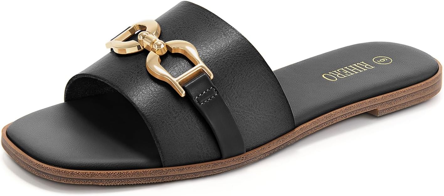 Rihero Women's Flat Sandals: Comfortable Square Open Toe Design