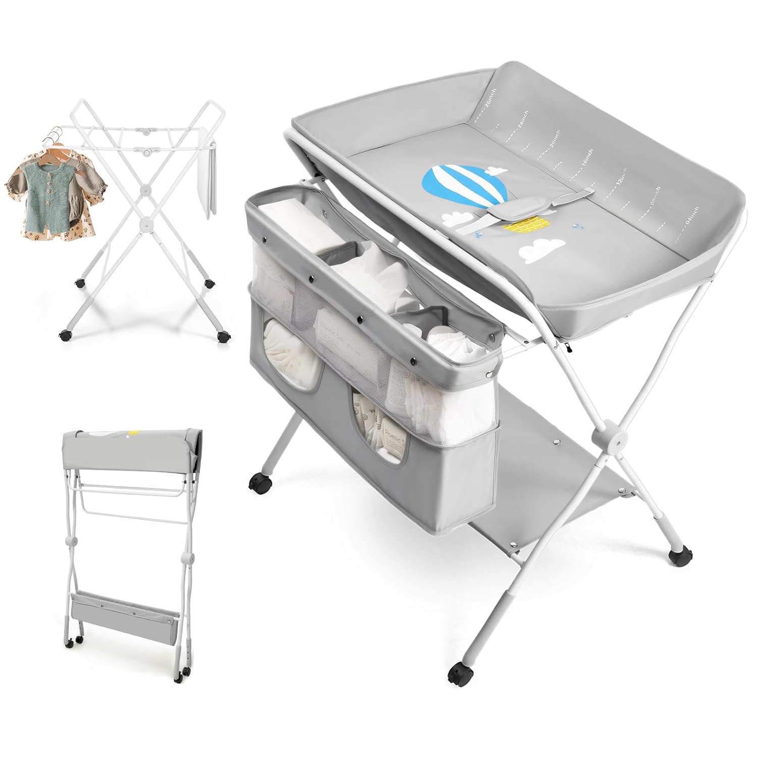 Portable Baby Changing Table with Wheels and Adjustable Heights