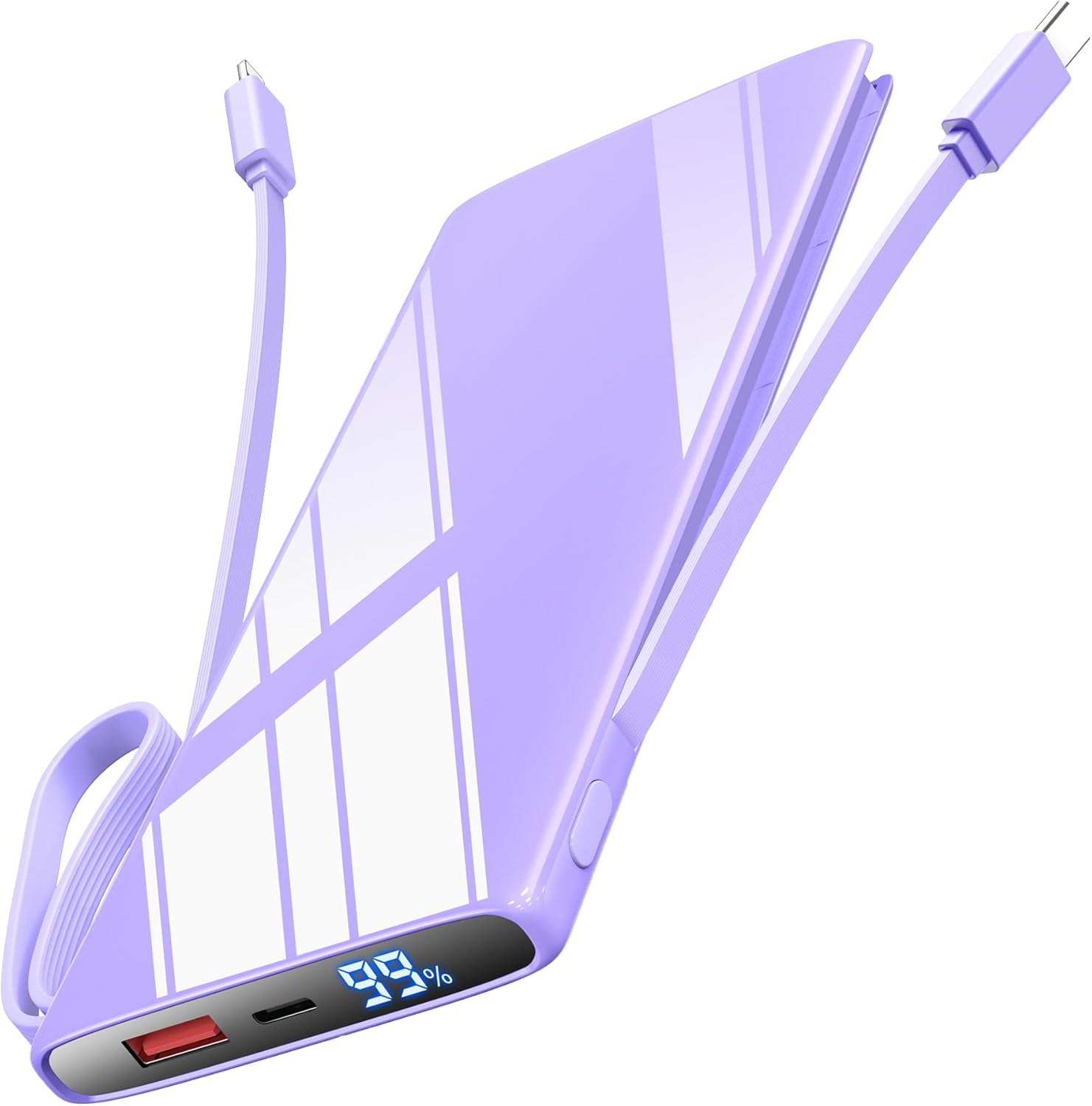 Ultra-Fast 30W Charging Power Bank - All-in-One Portable Charger for iPhone & Samsung, LED Display, Purple