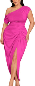 Floerns Women's Plus Size Asymmetrical Neck Long Dress (Style 247D)