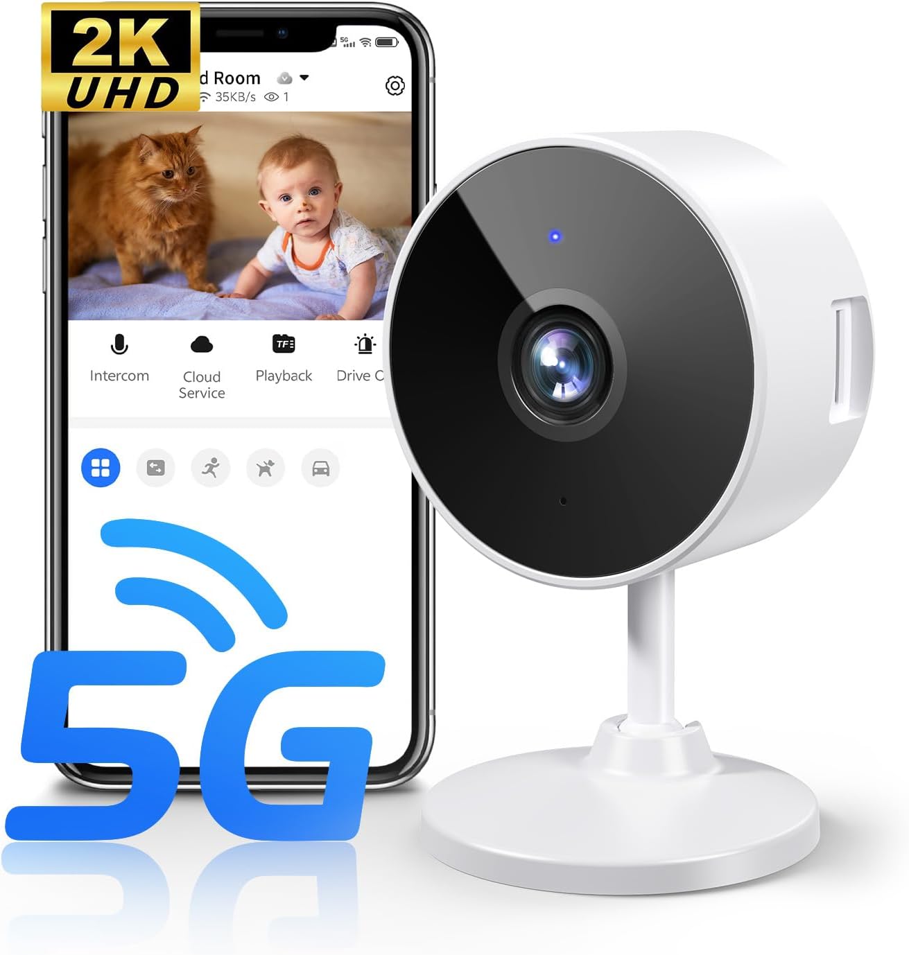 Enhanced 2K Pet Cam with 5G & 2.4G, AI Voice Talk, Night Vision