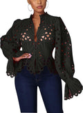 Doweha Womens Sexy Ruffle Long Sleeve Lace Top 2025 - Flattering