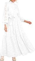 MITILLY Women's Floral High Neck Long Sleeve Maxi Dress - Elegant Fit
