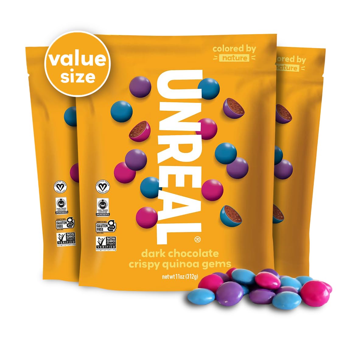UNREAL Dark Chocolate Quinoa Gems - Vegan, Gluten Free Treats