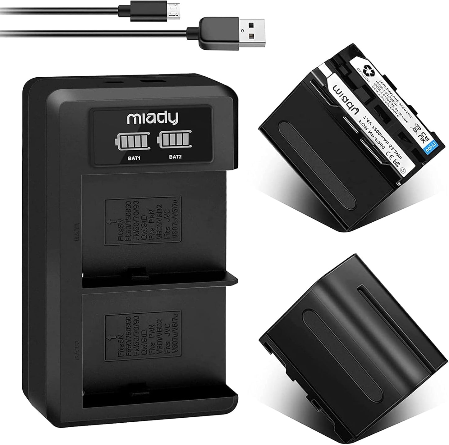 Miady 2 Pack Replacement Sony NP-F970 Battery and Charger