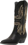 Cowboy Boots for Women Embroidered Mid Calf Pointed Toe Brown