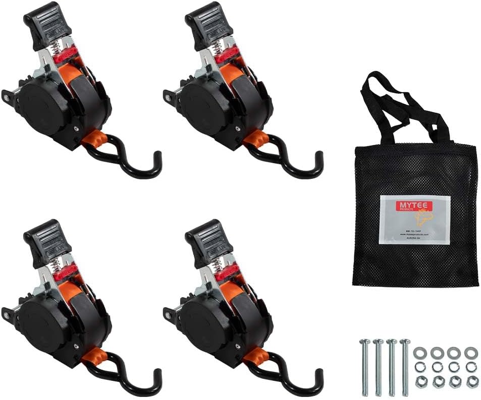 1ft'x10ft Bolt on Orange Retractable Ratchet Straps for Cargo