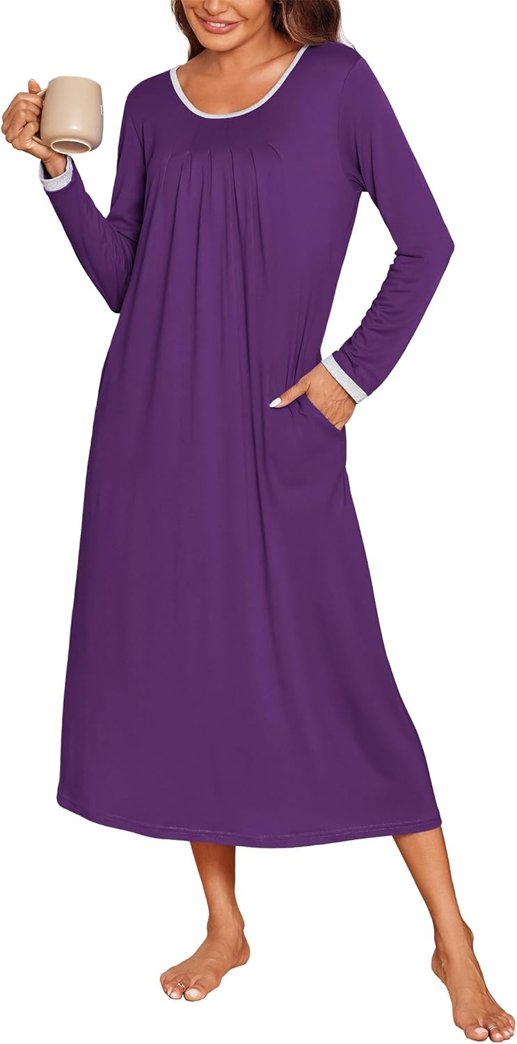 Ekouaer Long Nightgowns for Women with Pockets and Comfort