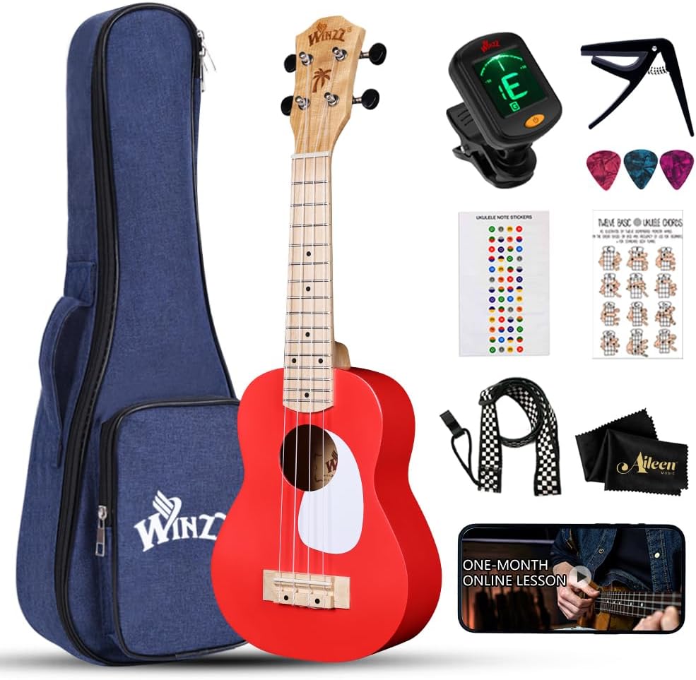 WINZZ Soprano Ukulele for Beginners - 21 Inch Hawaiian Wood
