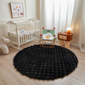 Black Round Faux Fur Fluffy Shaggy 6ft x 6ft Grid Area Rug - Soft