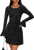 Long Sleeve Mesh Floral Mini Dress - Slim Bodycon Short Dress