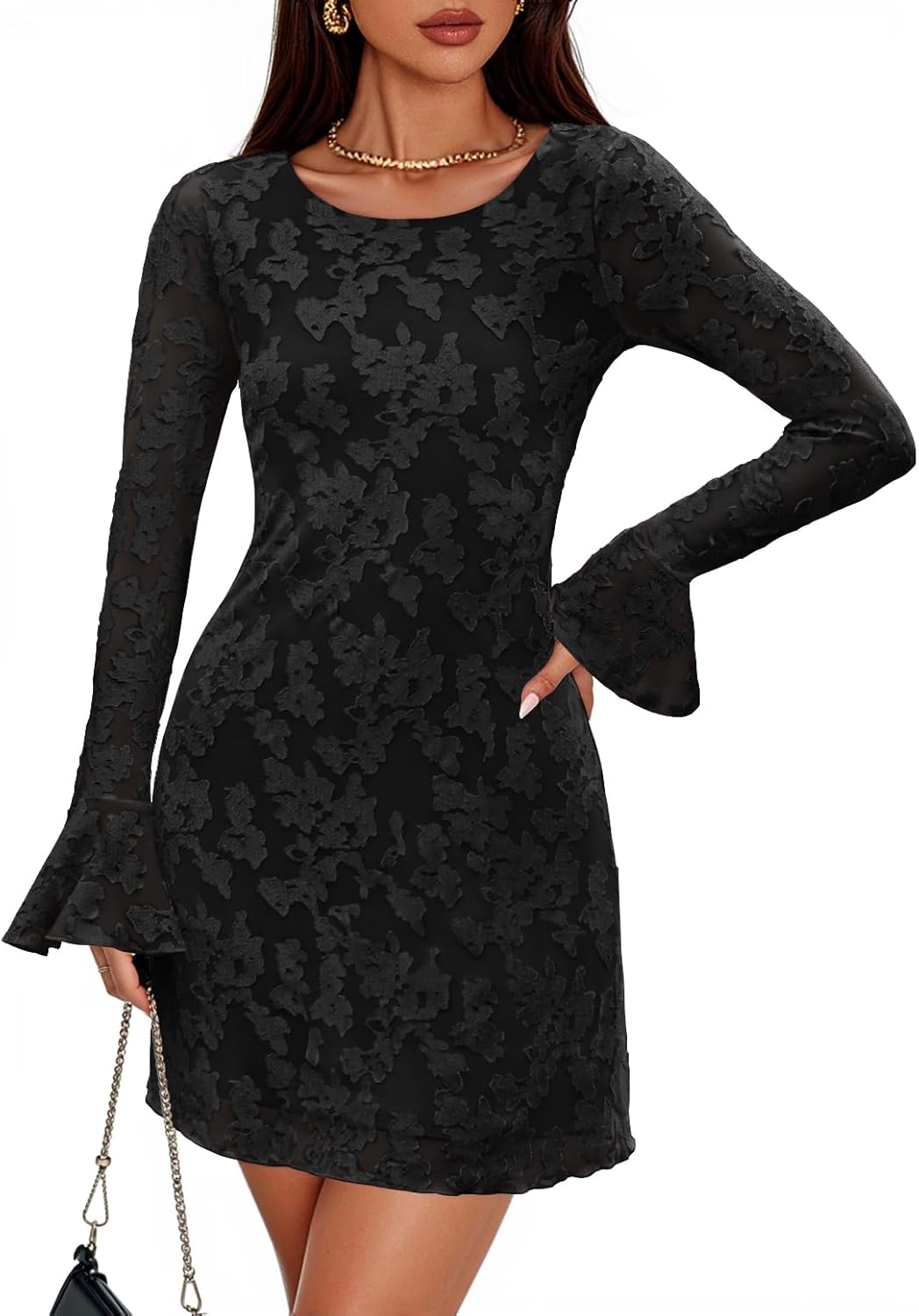 ZESICA Long Sleeve Mini Dresses for Women - Floral Bodycon Style