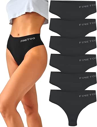 High Waisted Thongs for Women - 6 Pack Soft Stretchy Underwear