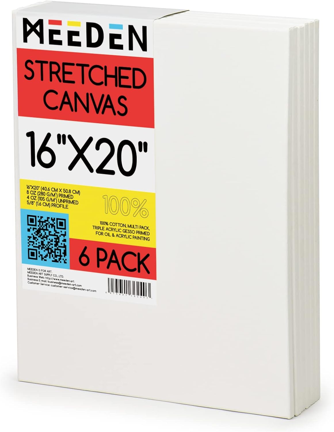 MEEDEN Stretched Canvas Pack of 6 for Painting, 16x20 in