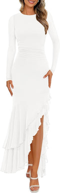 Women Maxi Ruched Long Sleeve Cocktail Dress - Fall 2025