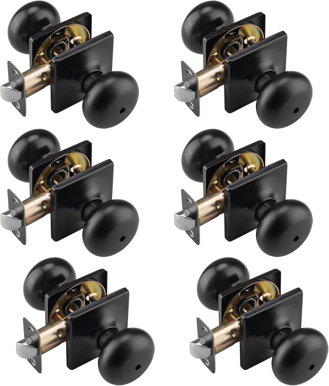 6 Pack Matte Black Door Knobs for Bath & Bed Privacy Doors